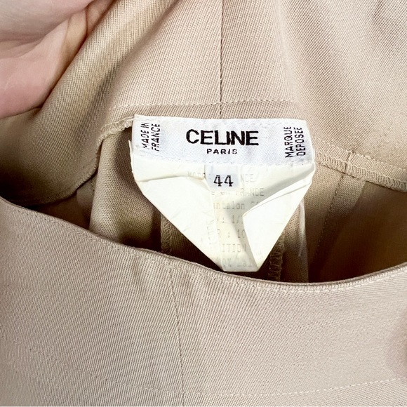 Vintage CELINE 100% Wool Double Breasted Blazer + Wide Leg Pants SET in Beige - Picture 13 of 15